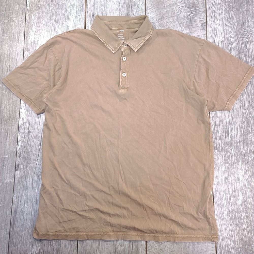Abound Polo Shirt Mens Size Large Tan Garment Dyed Cotton Short Sleeve Top